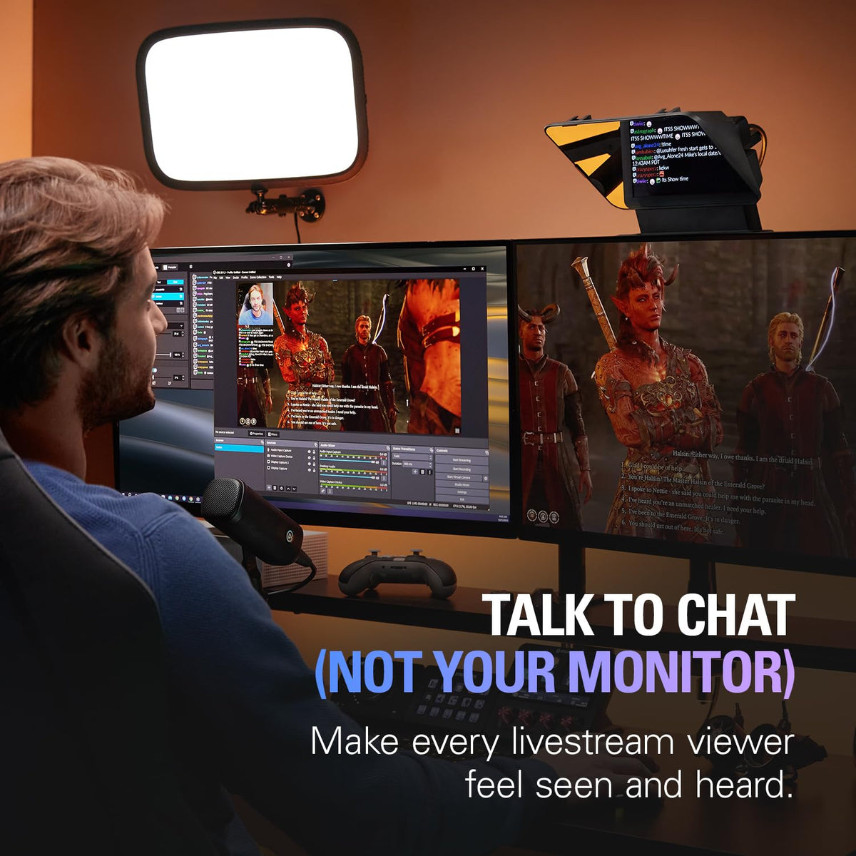 Elgato Prompter â€“ Teleprompter with Built-in Screen for YouTube, Twitch, Zoom and More, 1080 Pixels, Supports DSLR/Webcam/Smartphone, Drag & Drop Monitor Display, Works with Mac/PC & Stream Deck
