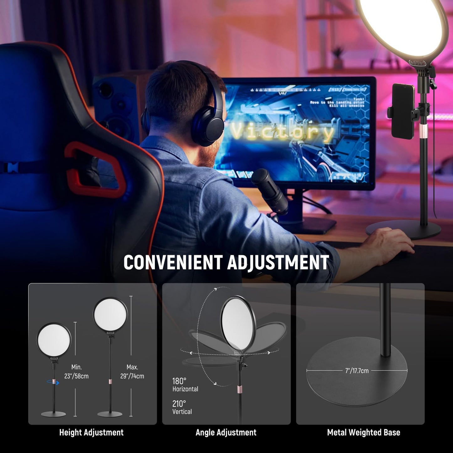 NEEWER Basics 2 Pack 10.5" Desktop LED Ring Light with Stand for Desk/Phone Holder, 3000-6500K Full Screen 15W Panel Lighting for iPhone Recording Streaming Selfie Laptop Webcam Video Conference, R10