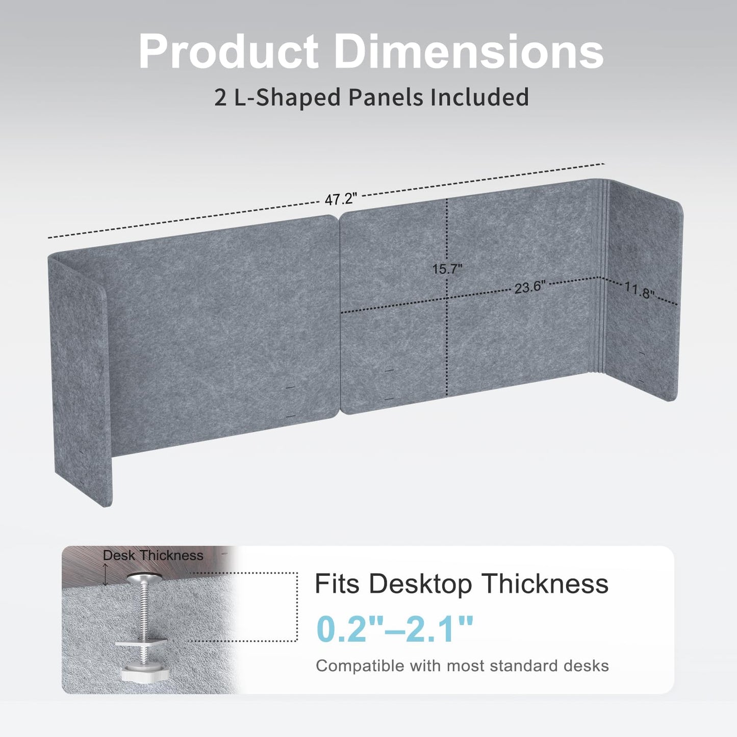 ERGO COLLECT Desk Privacy Panel,2PCS L-Shaped Clamp-On Office Desk Divider,2-in-1 Adjustable Acoustic Desktop Partition Or Under Desk Modesty Panel,for Office,Home,Felt (Grey, 47.2" x 15.7")