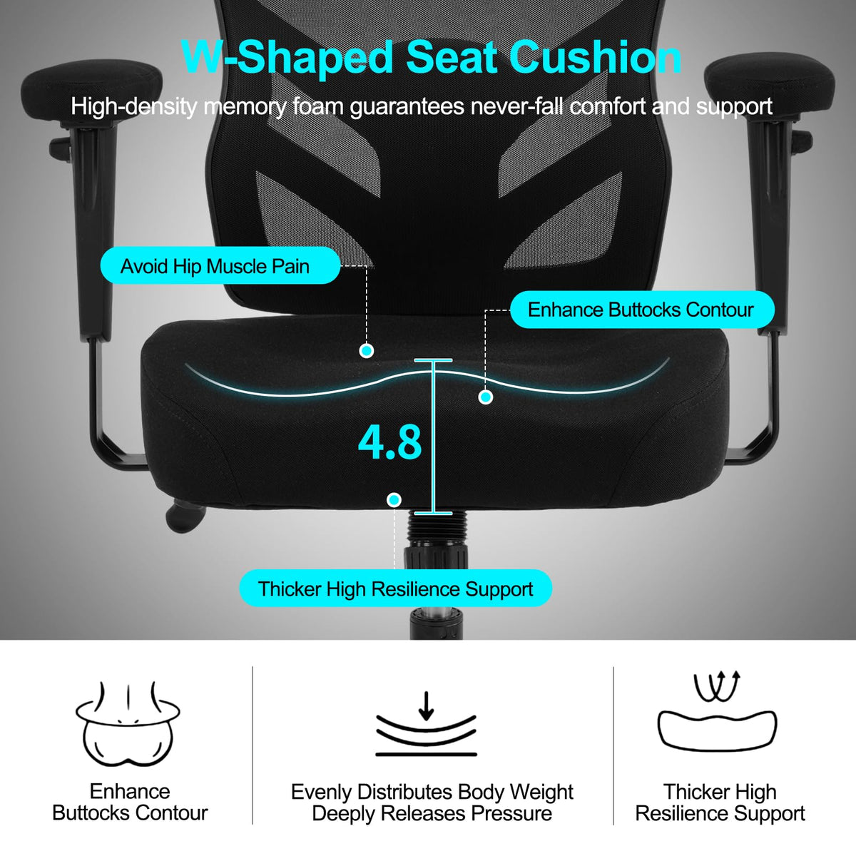 YFO Ergonomic Office Chair, Mesh Computer Desk Chair with Adjustable Back Lumbar Support and Armrests, Comfy Executive Rolling Swivel Task Chair for Home Office, Black