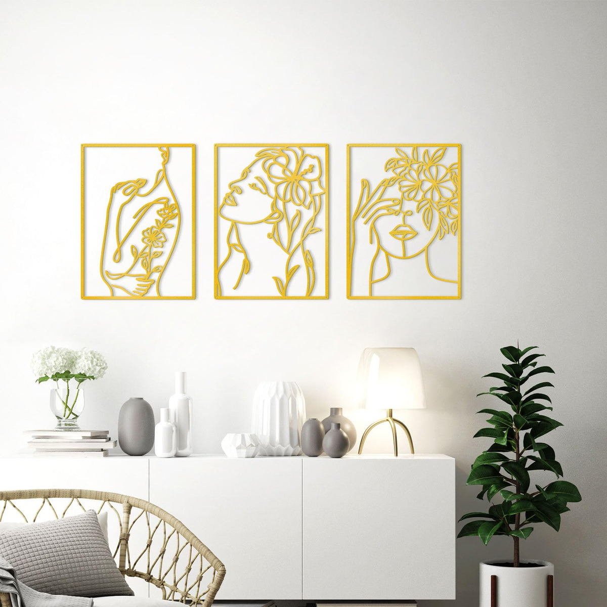 KOYILTD 3 Pcs Minimalist Gold Wall Decor Female Body Minimalist Line Wall Art Modern Aesthetic Home Decoration Abstract Wall Art for Home Living Room Bedroom Bathroom (Elegant, Gold, Large)