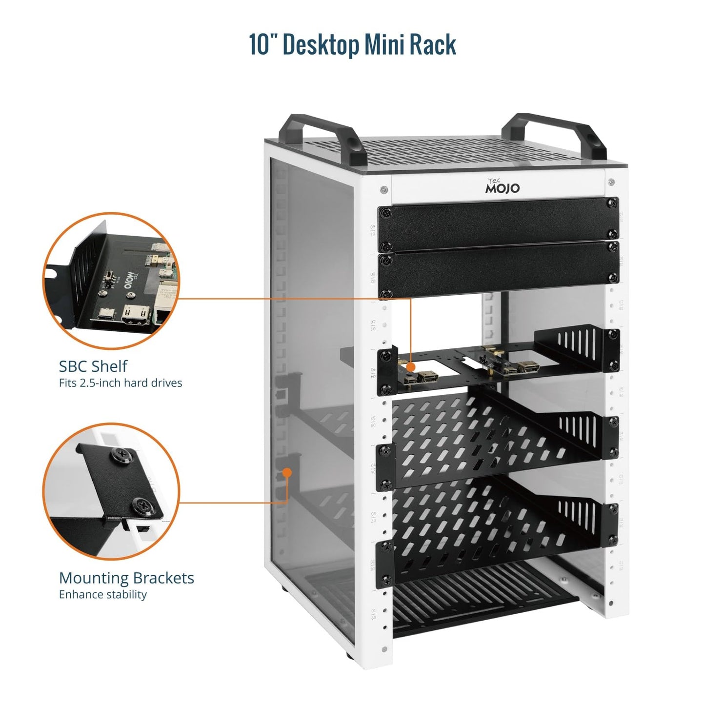 Tecmojo 9U Network Rack, 10 inch Mini Server Rack with 2 Side Translucent Panels & 2 Top Handles, 7.87 inch Deep, for 10 inch IT Equipment & A/V Devices, White
