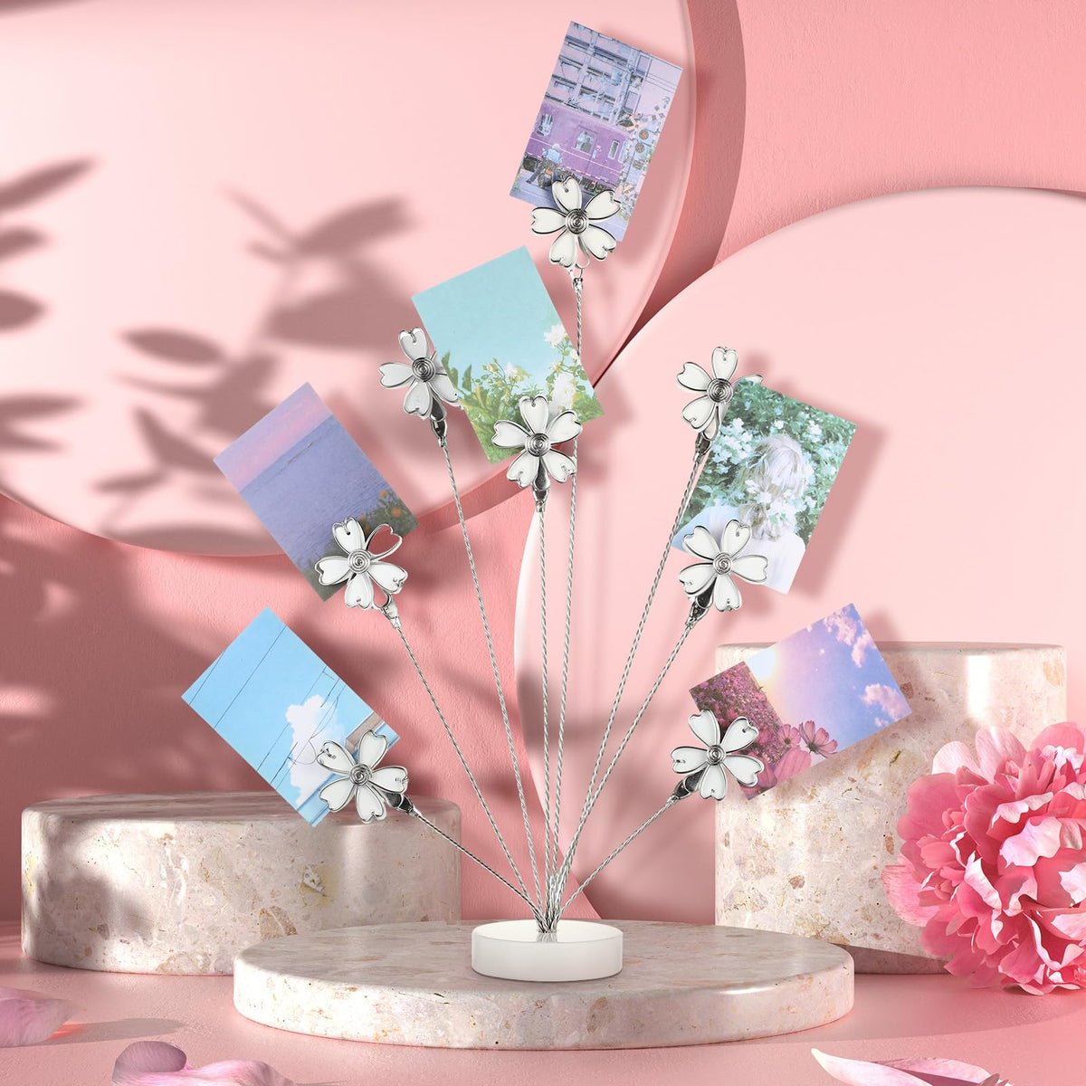 Tandefio Gift Card Tree Holder Clip, 8 Branch Multiple Money Family Photo Tree Christmas Card Holder with Clips Picture Frame Stand for Memo Note Wedding Photo Display Office Desk Decor(White)