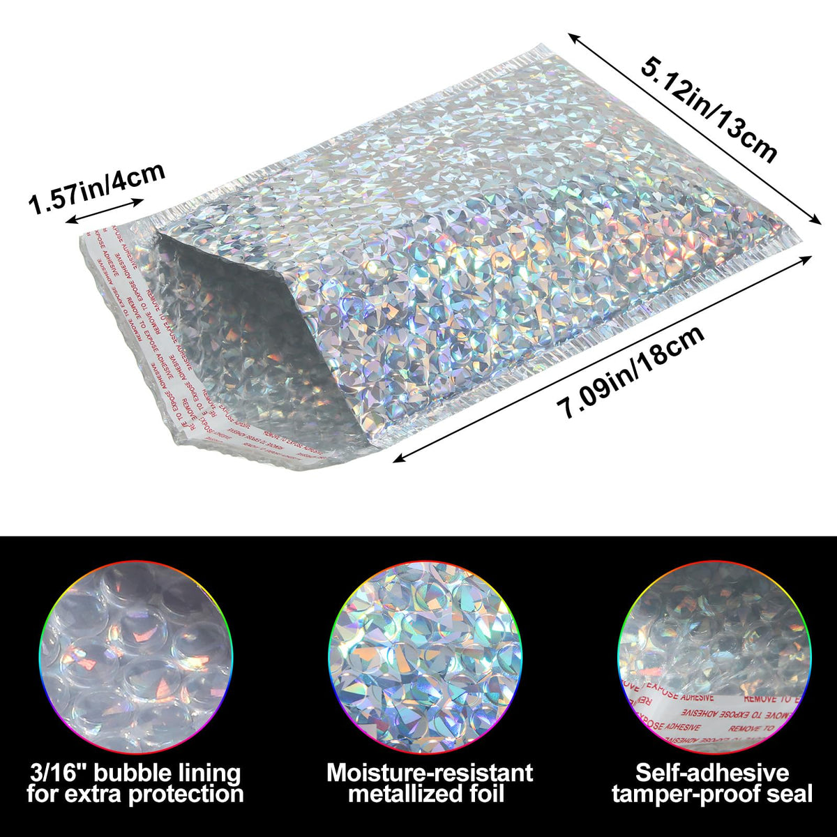 Fulmoon 30 Pieces Holographic Bubble Mailers 4x8 Inch Padded Mailer Holographic Bubble Mailers Padded Envelopes Self Adhesive Cushion Envelopes for Mailing Shipping and Packing(Silver)