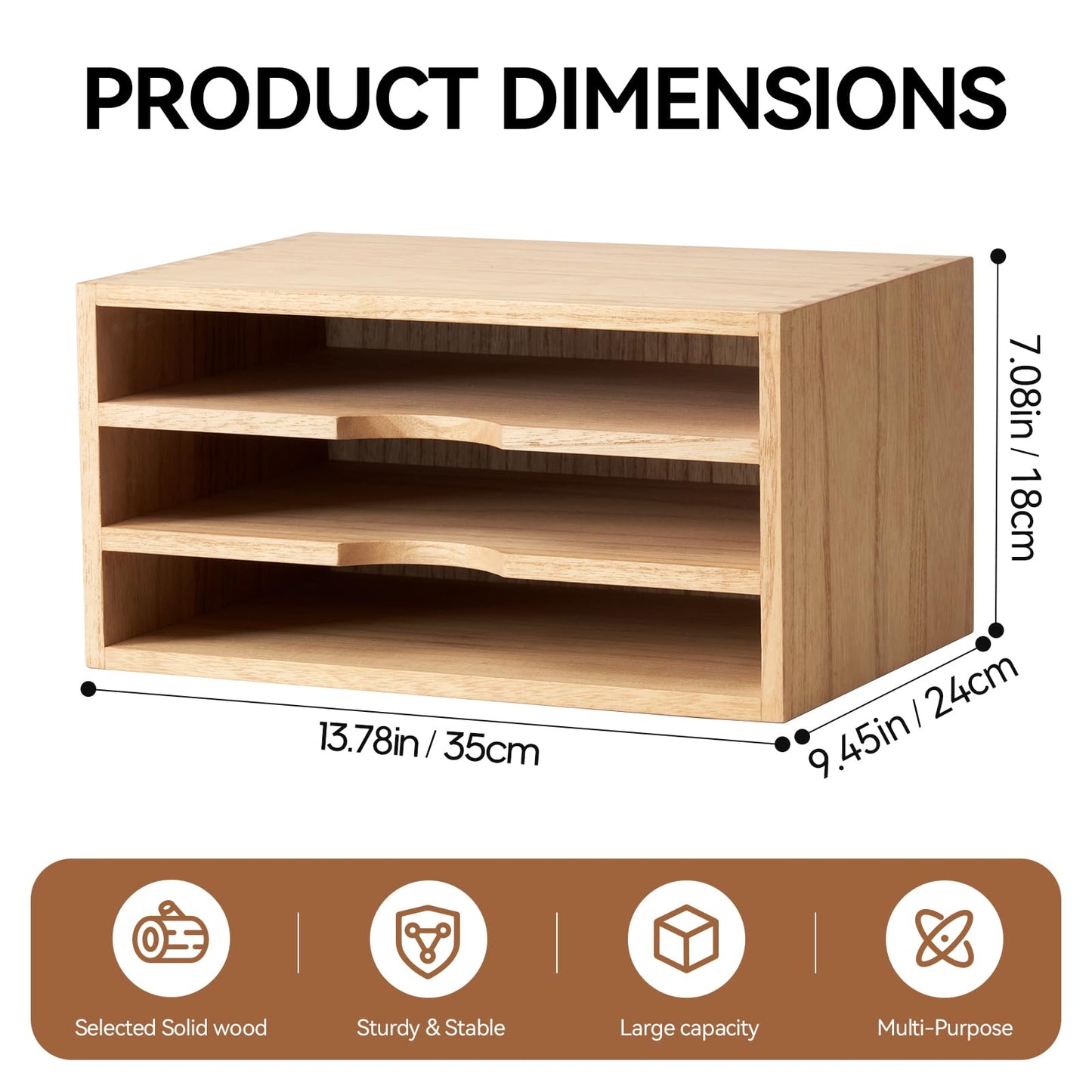 KIRIGEN Wooden Desktop Organizer Paper Storage Letter Tray File Sorter - Desk Rack Magazine File Dividers Holders for Home Office Accessories Wood Desk Cabinet with 3 Layer Trays Natural(3KWJG-NA)