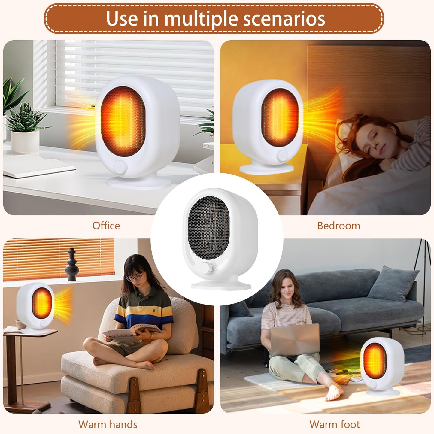LIEWET Mini Space Heater,1500W Small Desk Heater,2 Gears Adjustable,PTC Ceramic Heating,Tip-over & Overheat Protection,Fast Heating and Super Quiet White