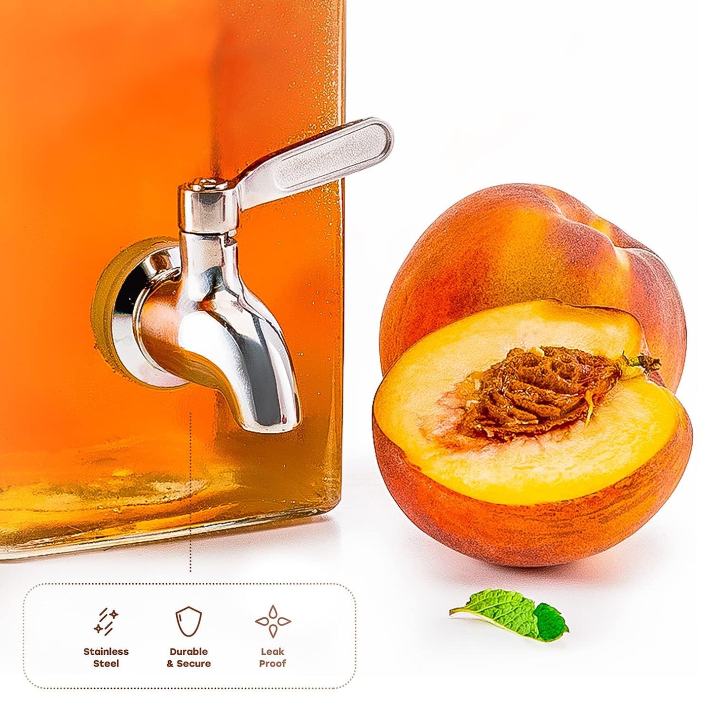 Kook Drink Dispenser, 80 oz, Water Dispenser Countertop, Glass Drink Dispenser, Beverage dispenser, with Leak-Proof Spigot, Clear Rectangular Jar, Storage for Party, Fridge, for Water, Iced Tea