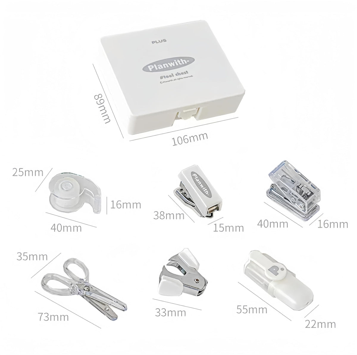 HannaFires 8-Piece Mini Office Supplies Kit Set - Portable Desk Accessories Set for School, Office & Back to School Gift (White)