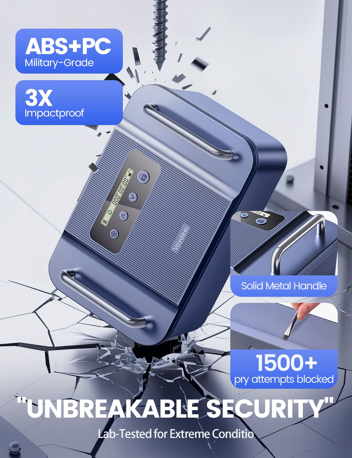 Vaydeer Safe Timed Lock Box with Dual Metal Handles-Phone Lock Box with Timer Unplug from Phone, Video Game, Social Media, Craving,Self-Control Lockable Storage Box for Focus & Self-Control(Dark Blue)