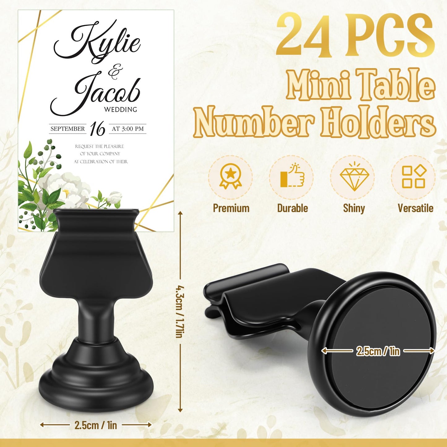 Kathfly 24 Pcs Wedding Table Number Holders 1.7 Inch Metal Black Mini Place Card Holders Bulk Harp-clip Table Sign Stands Card Holder Display Picture Memo Notes Menu for Restaurants Birthday Decor