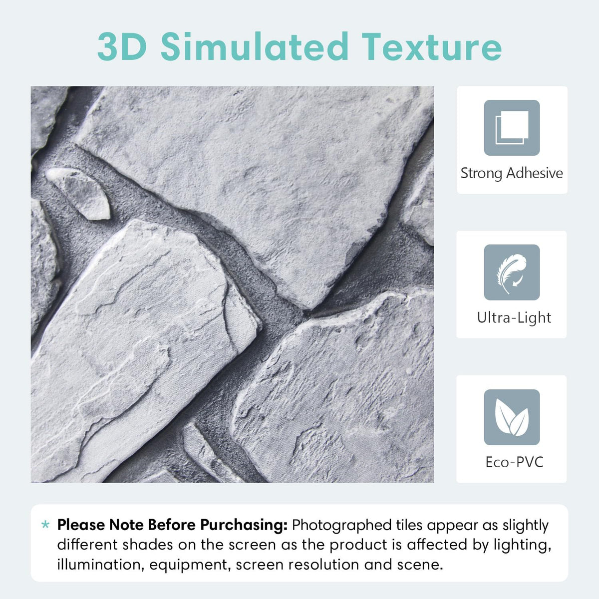 Commomy 3D Faux Stone Peel and Stick Wall Tiles - Fake Stone Wall Sticker 10 Pcs of 11.8" x 11.8" Thin Ultralight PVC Rock Wall Tile Interior Wall Covering Kitchen Backsplash,Interior Wall Decor