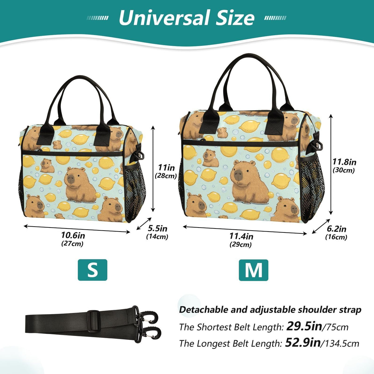 Boccsty Cute Capybara with Lemon Kids Reusable Lunch Box Boys Girls Insulated Lunch Bag Women Men Cooler Tote Bag Organizer Meal Prep for School Office Picnic M