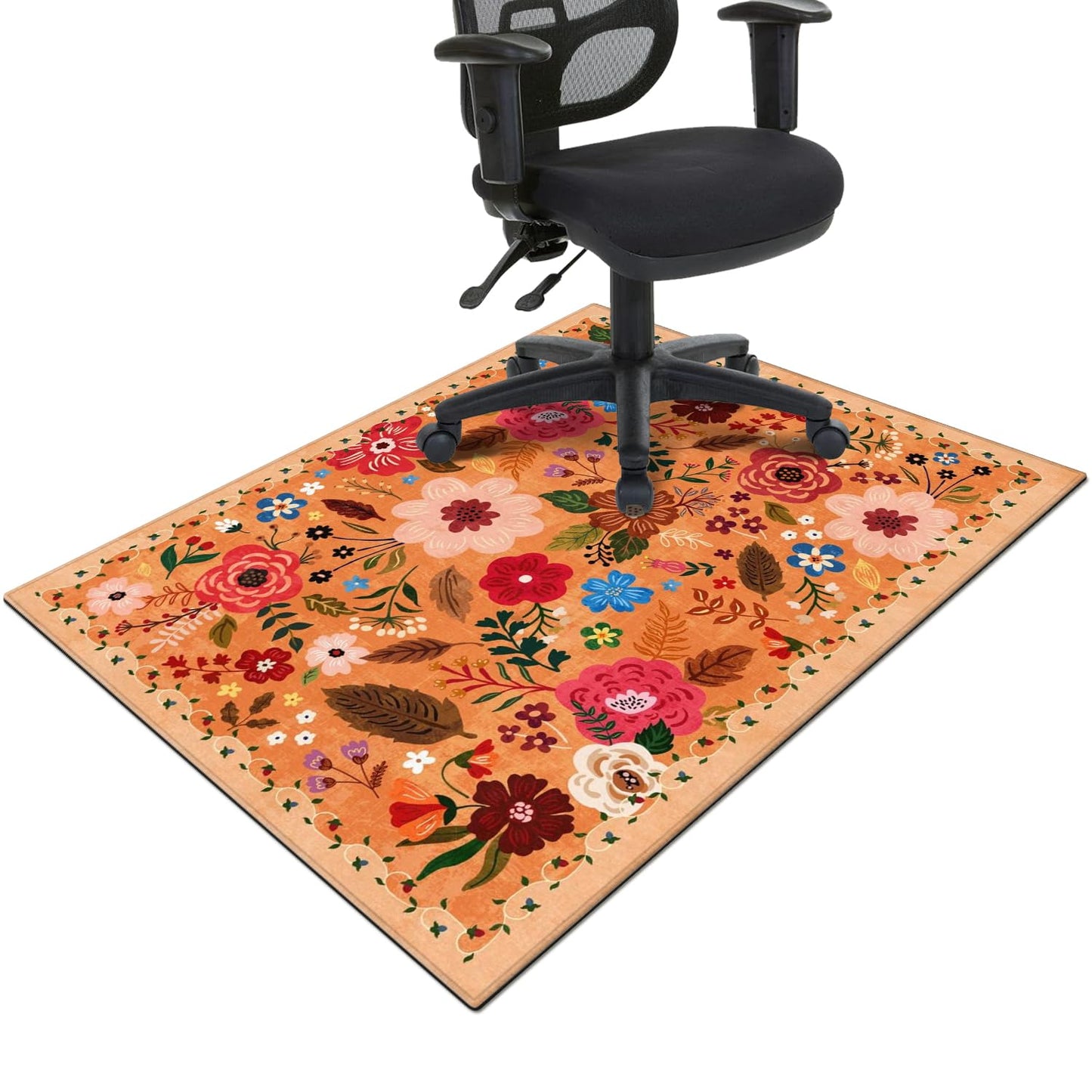 Office Chair Mat for Hardwood & Tile Floor,Boho Floral 36"x48" Computer Chair Mat for Rolling Chairs Carpet,Under Desk Non Slip Gaming Rug,Low-Pile Rubber Backing Large Protector Mat(Orange)