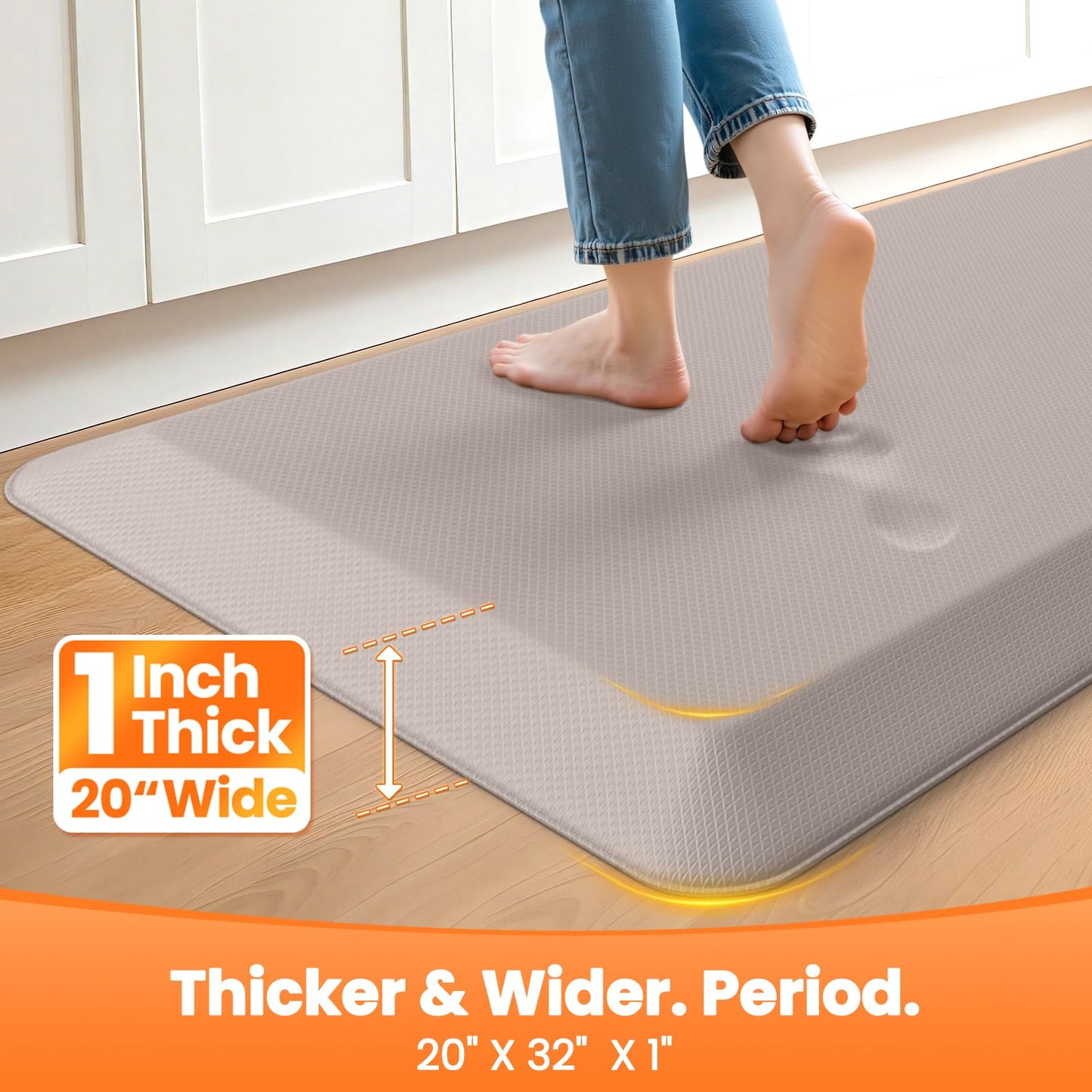TranquilMoments Kitchen Mats for Floor, 1 Inch Extra-Thick Kitchen Rugs, Non-Slip & Waterproof Standing Desk Mat, Comfort Anti Fatigue Mats for Kitchen Floor, Home, Sink, Office (20" X 32", Khaki)