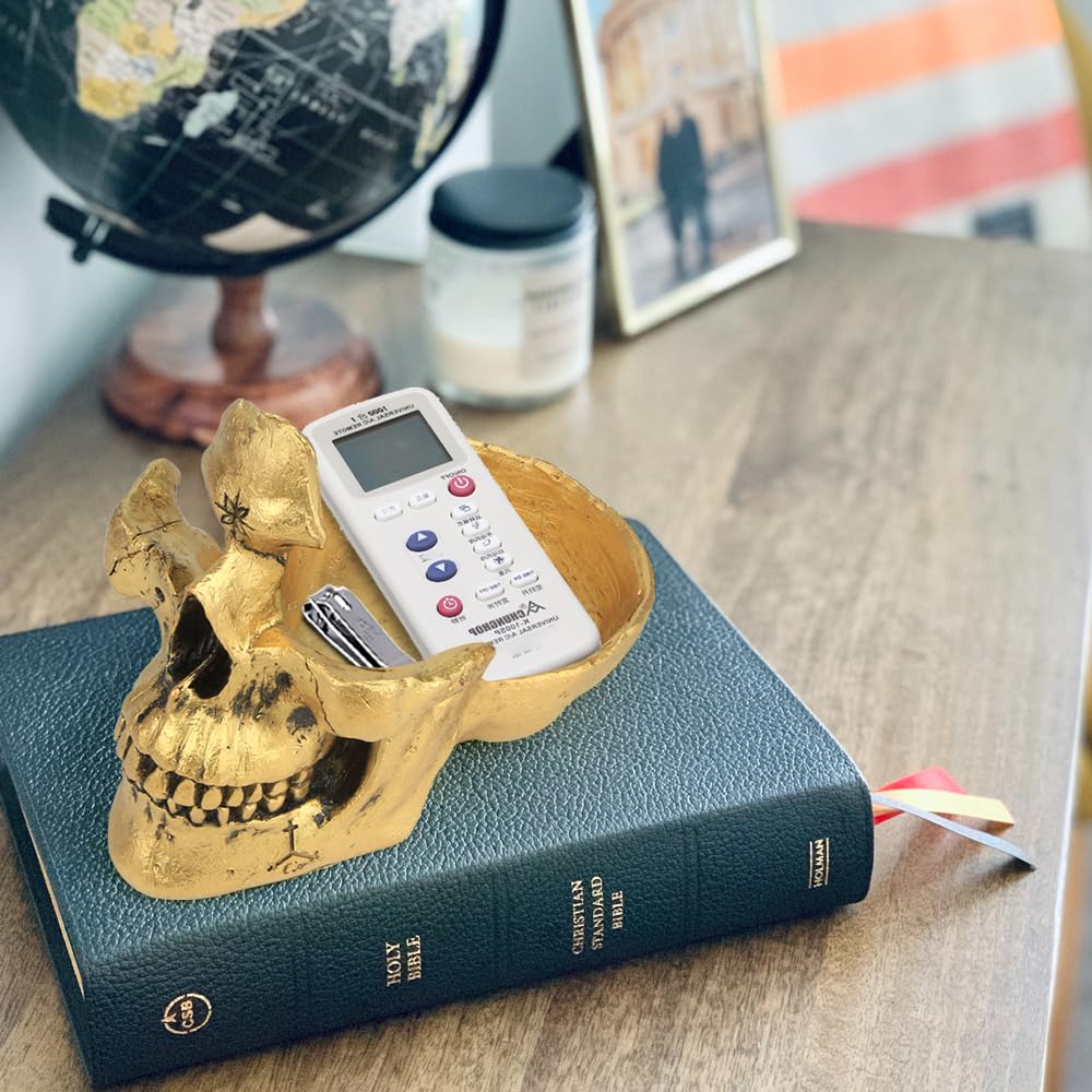 Mrlikale Skull Glasses Stand Holder, Creative Eyeglasses Holder, Sunglasses Spectacle Display Rack, Key Holder Resin Sculptures for Entryway, Home, Office, Desk, Nightstand (Gold)