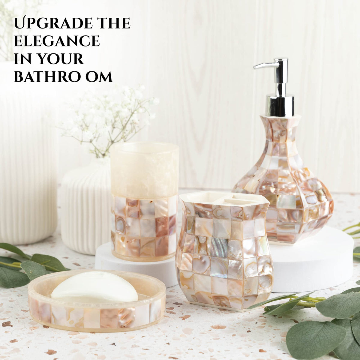 Milano Soap Dish for Bathroom - Decorative Dry Bar Holder Finished in Beautiful Mother of Pearl - Durable Resin Design - Best Dishes for Sink/Bath/Shower/Bathtub Decor
