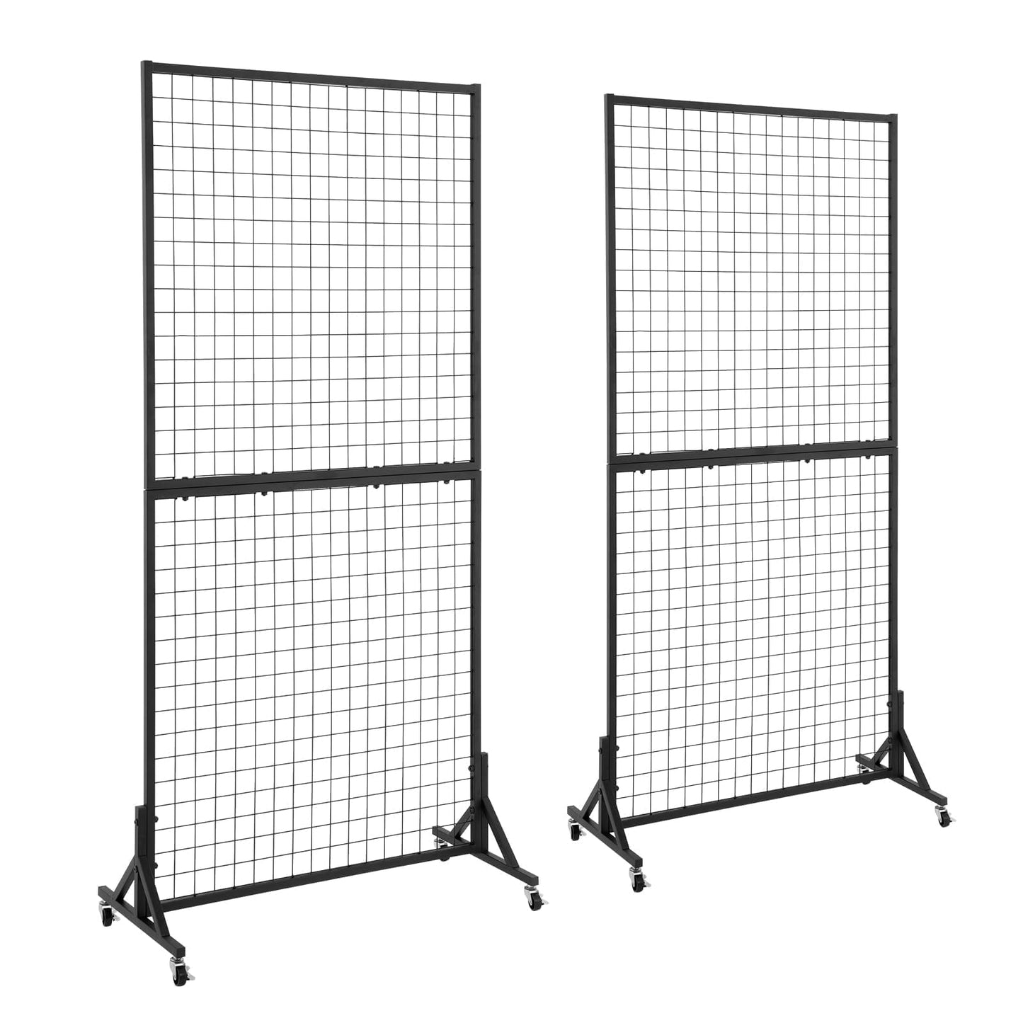 OUDUCK 2 Packs 3' x 6' Grid Wall Panels Standing Wire Grid, Study Display Rack with T-Base Wheels Freestanding Gridwall Panel Tower for Shows, Black