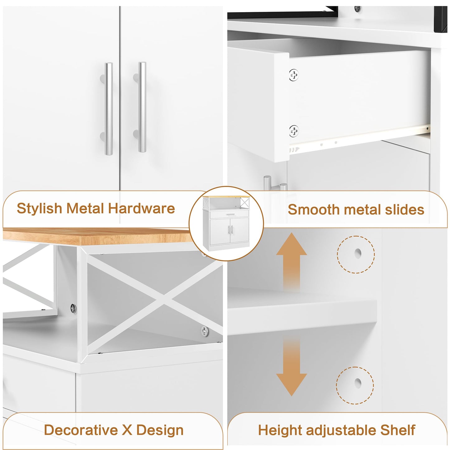 Shintenchi Kitchen Buffet Cabinet with Adjustable Shelf, Modern Kitchen Storage Cabinet,Farmhouse Coffee Bar Cabinet（White）