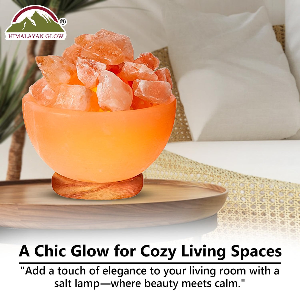 Himalayan Glow Natural Salt Crystal Massage Bowl Lamp with Touch Dimmer Switch and Wooden Base - Soothing Mood Light and Night Glow