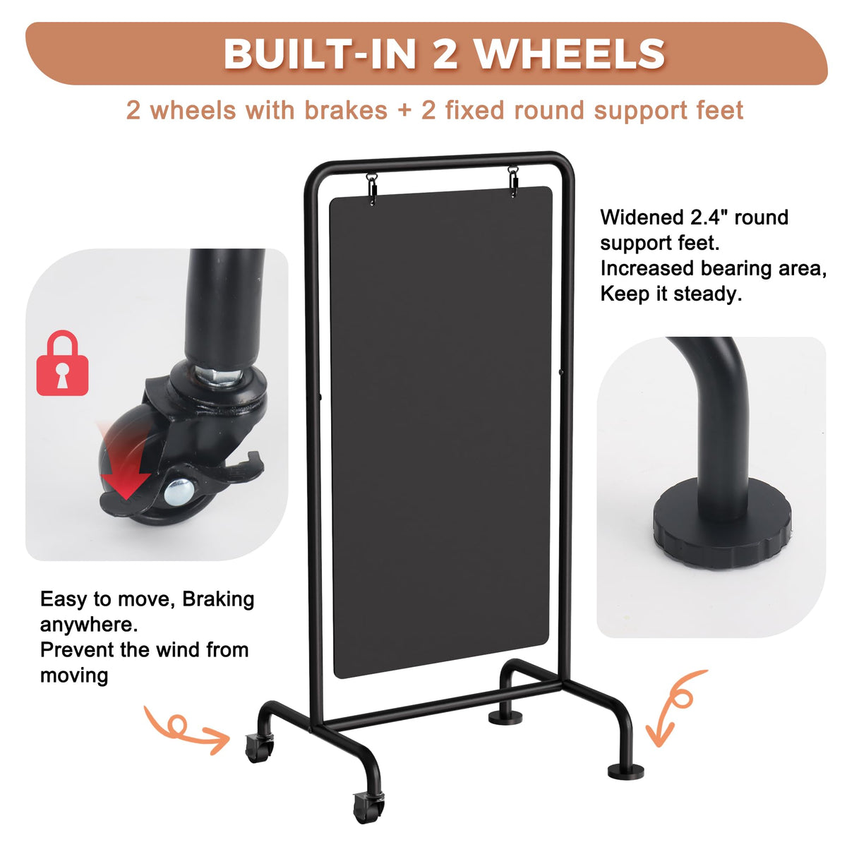 SELEAD Metal Swinging Chalkboard with Wheels - 40" x 20" Double Sided Rolling Sidewalk Chalk Board Easel Sign, Large Outdoor Indoor Menu Message Sandwich Pizarra for Business, Wedding, Cafe