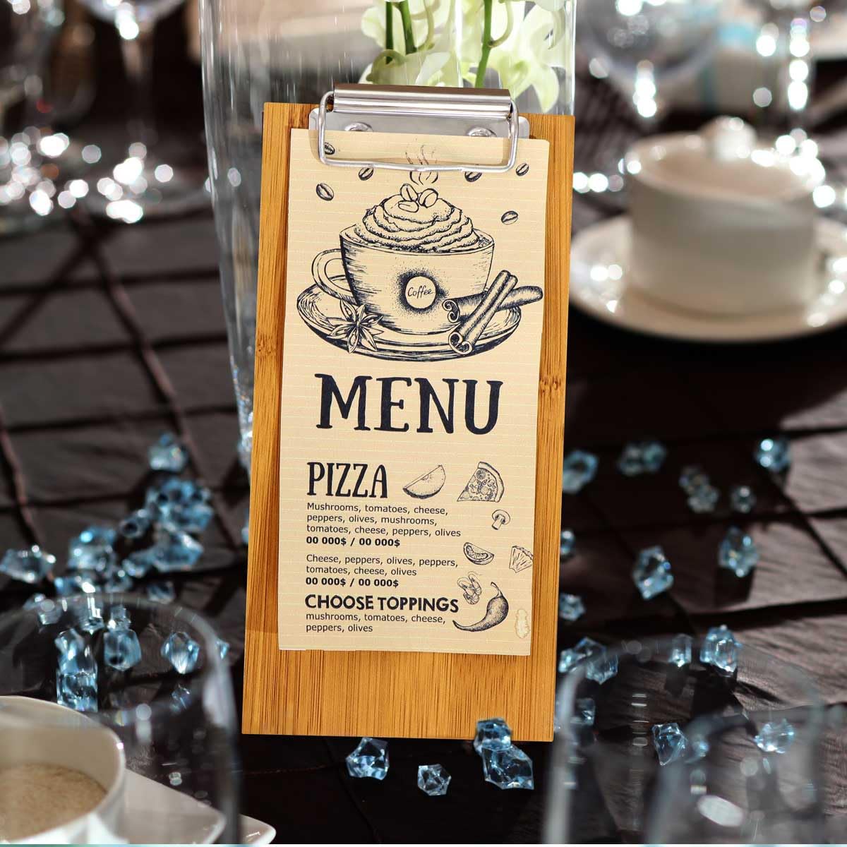 LZMS 4 Pcs 4" x 8" Light Wood Color Clipboards - Menu Holder - Check Presenter with Low Profile Clip - for Pocket Sized Notepads