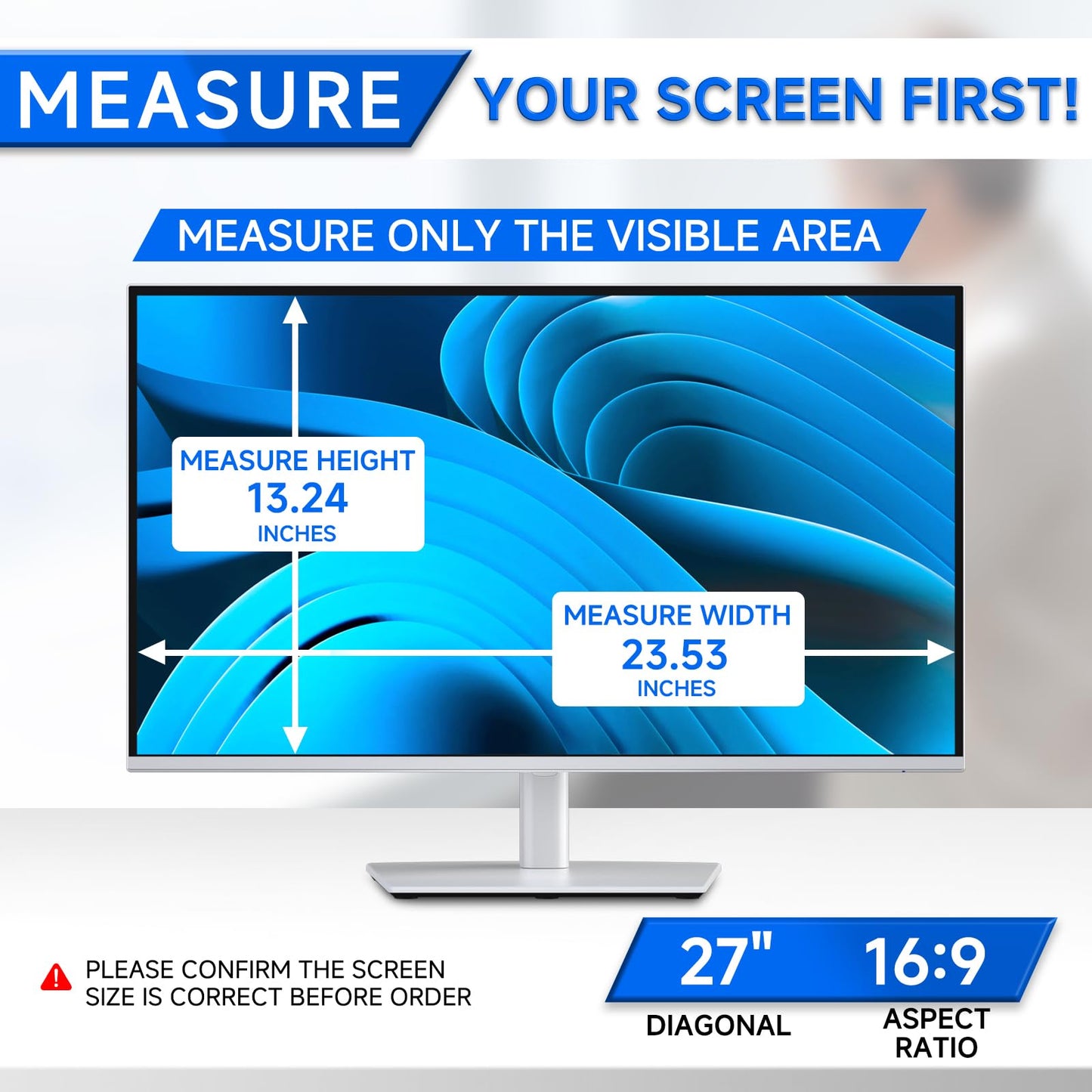 [2-Pack] Privacy Screen For Computer Monitor, 27-Inch 16:9 Aspect Ratio; Anti Spy/Bule Light/Glare And Eye Protection, 2 Install Ways Removable For Office, Airport, Cafe And Other Public Area; Diagonal 27 Inches, Width 23.53 Inches, Height 13.24 Inches