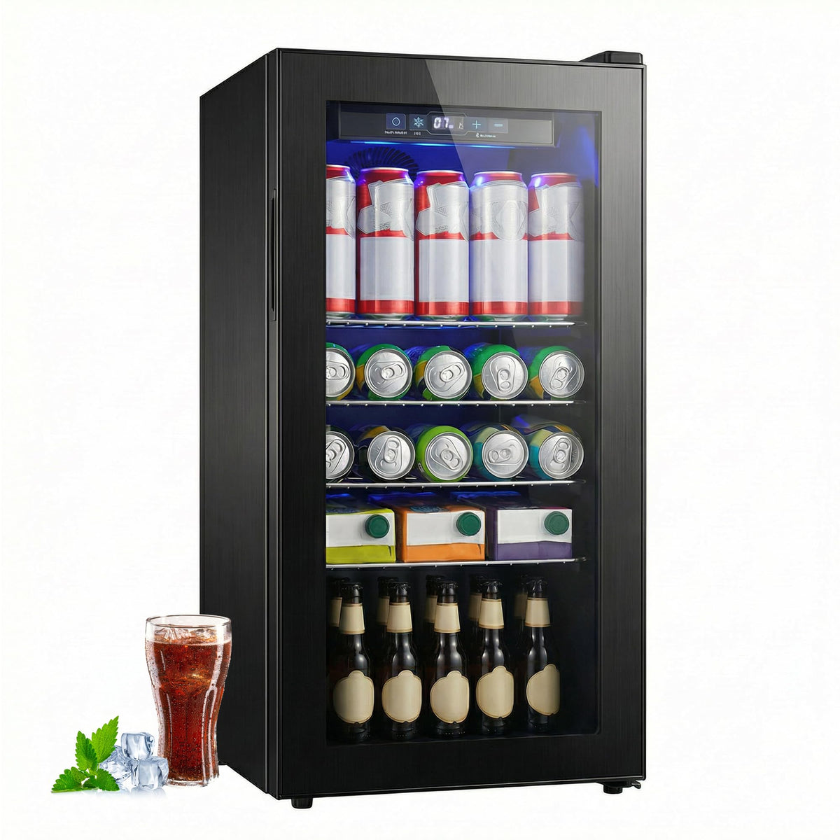 Borcolo Beverage Refrigerator, 160 Can Mini Fridge Glass Door for Soda, Beer or Wine with LED Light, Temperature Control, Compact Mini Bar Adjustable Removable Shelves for Home/Office 4.0 Cu.Ft