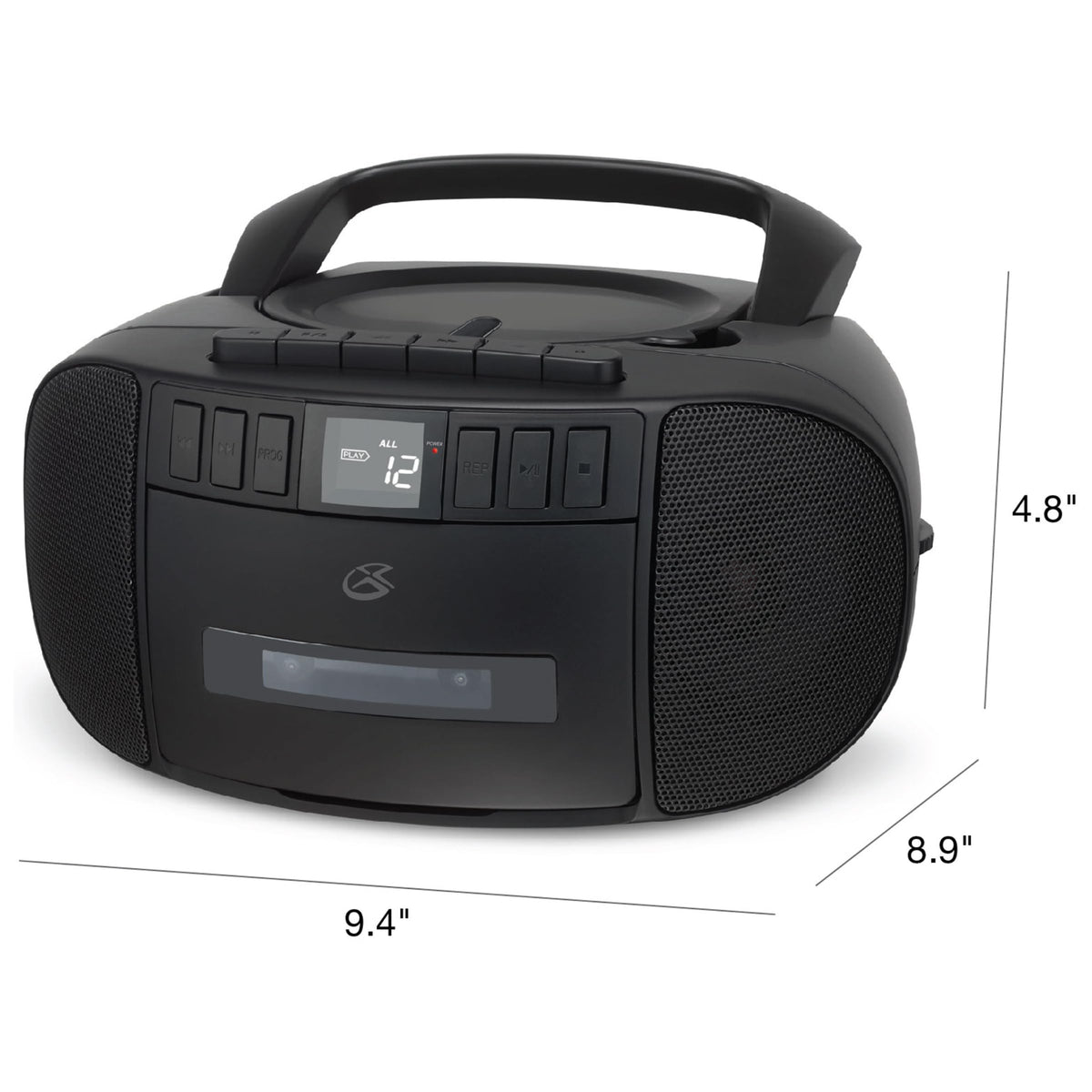 GPX BCA209B Portable Am/FM Boombox with CD and Cassette Player, Black