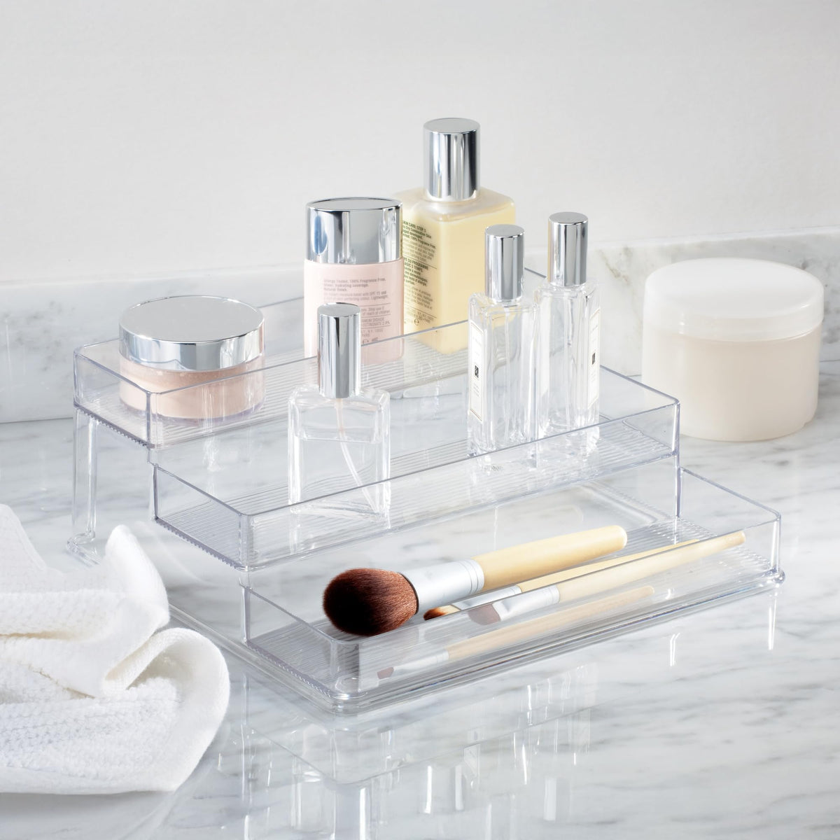 iDesign Nail Polish Organizer, Holds up to 30 Bottles, Compact 3-Tier Clear Display Stand for Countertop