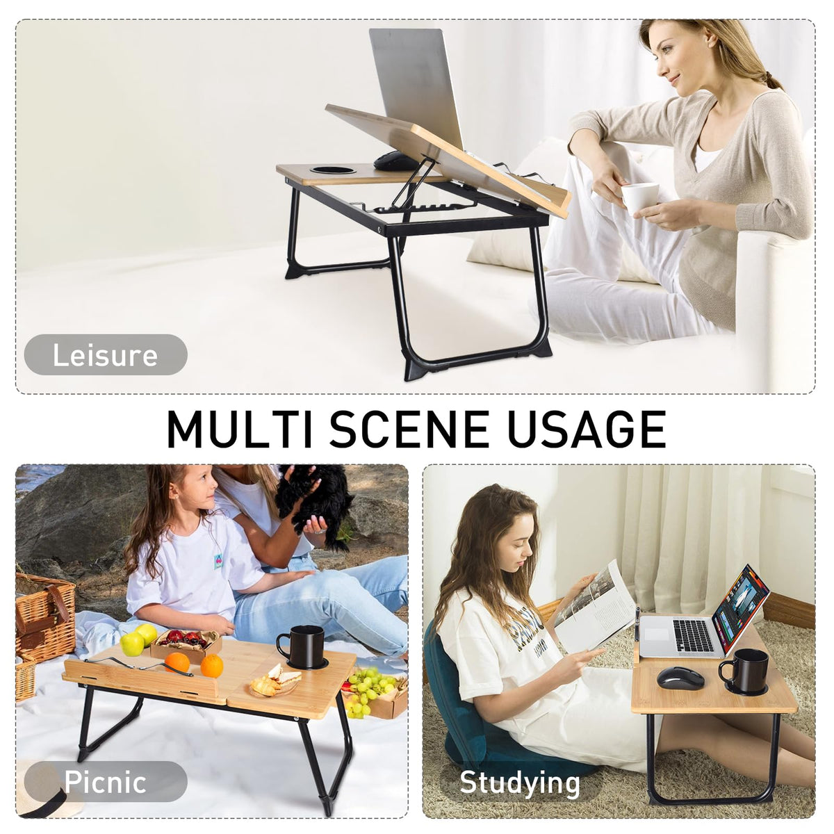 wishacc Book Stand for Reading in Bed, Laptop Stand Adjustable Book Holder Tray with Page Paper Clips Multi Angles Adjustable Cooking Bookstands for Textbook Recipe Magazine Tablet Portable