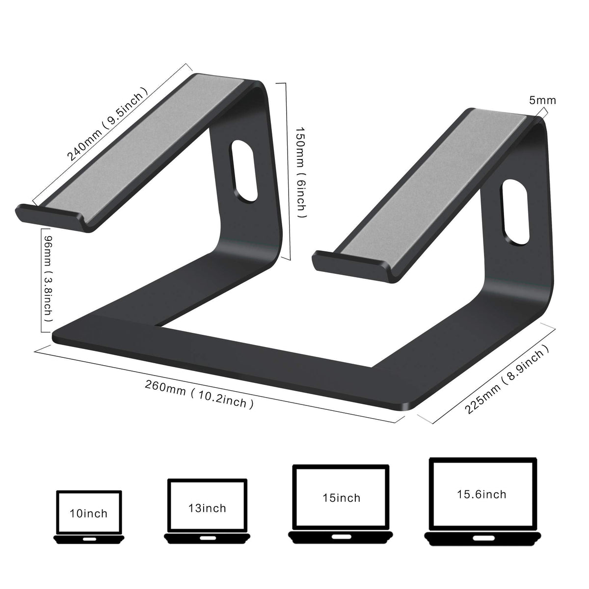 Orionstar Ergonomic Laptop Stand, Premium 5mm Aluminum Riser for 10-15.6 Inch Notebook Computer, Tool-Free Detachable Elevator Holder for Desk Office, Sturdy Riser for Eye-Level Neck Relief, Black