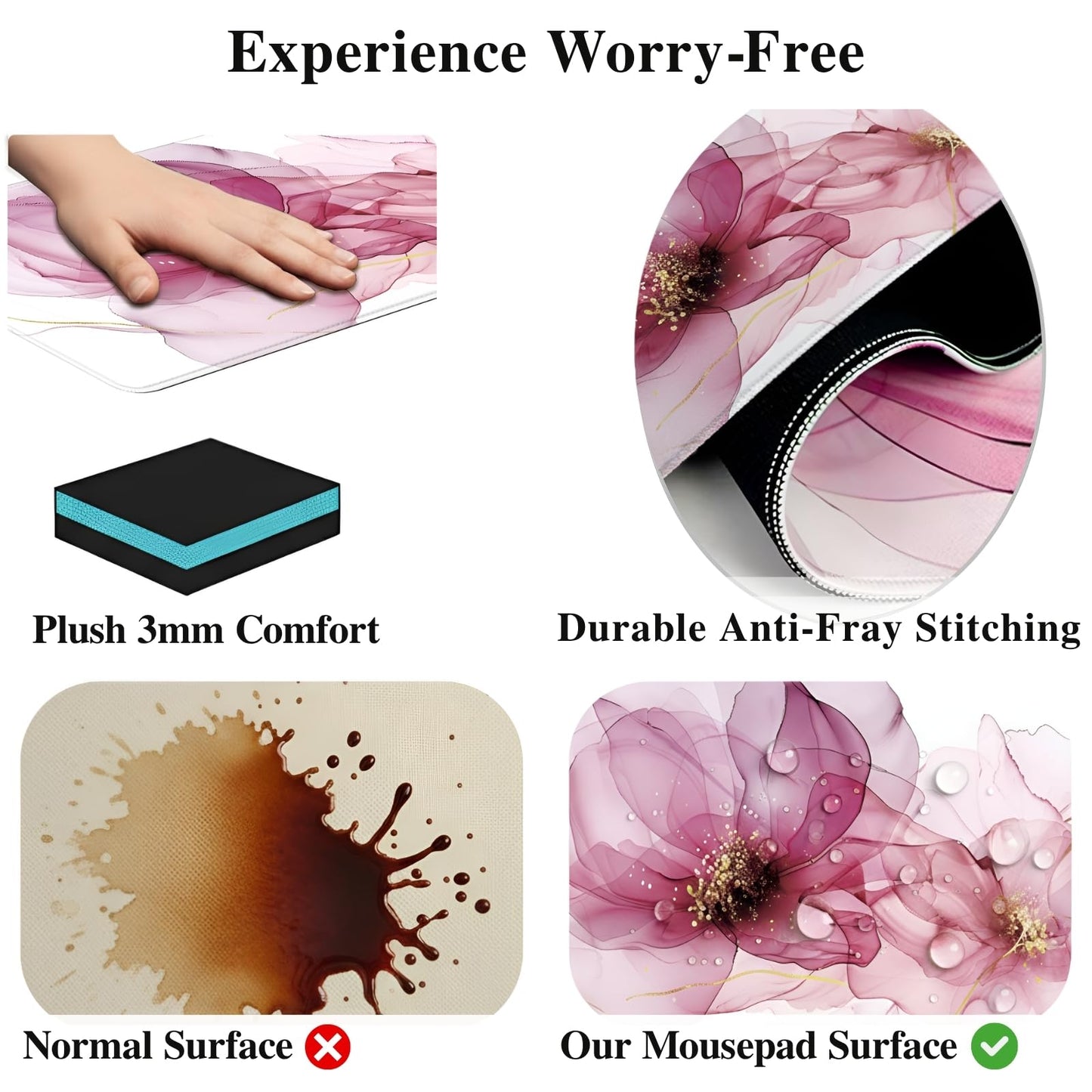 XXL Extended Gaming Mouse Pad (47.2 x 23.6 Inch), Giant Pink Floral Desk Mat for Full Coverage, Luxury Alcohol Ink Marble Design, Non-Slip Blotter, Premium Workspace Protector
