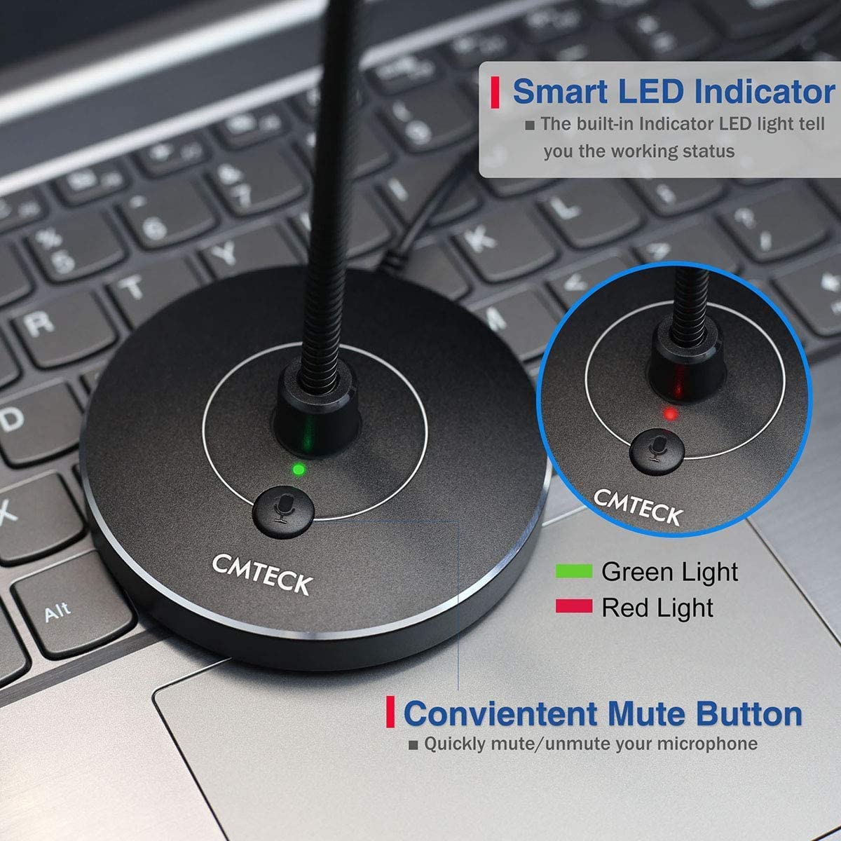 CMTECK USB Computer Microphone G009, Noise-Cancelling Recording Desktop Mic for PC/Laptop for Online Chatting, Home Studio, Podcasting, Gaming, Skype, YouTube with Mute Function(Windows/Mac)