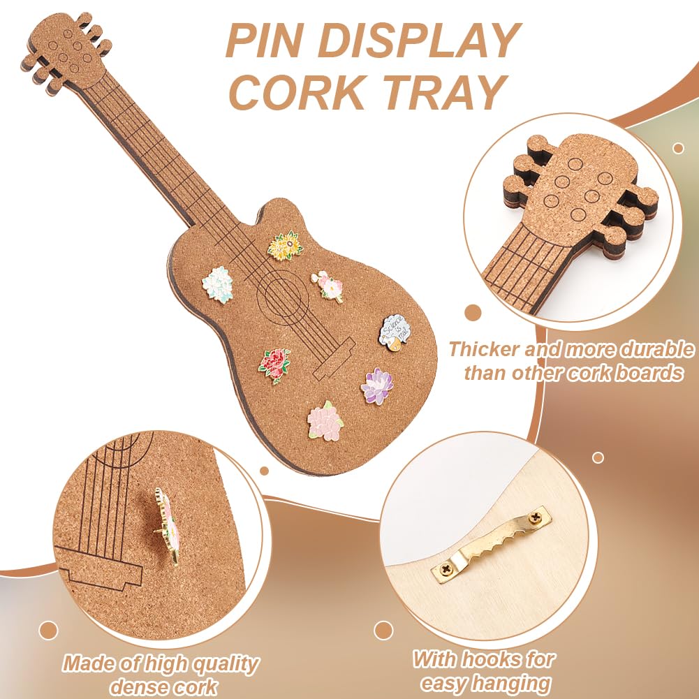BENECREAT Guitar Pin Cork Board, 15.7x6.5inch Bulletin Display Board Wall Mounted Cork Board for Brooch Pin Storage Display, Office Home and School Decor