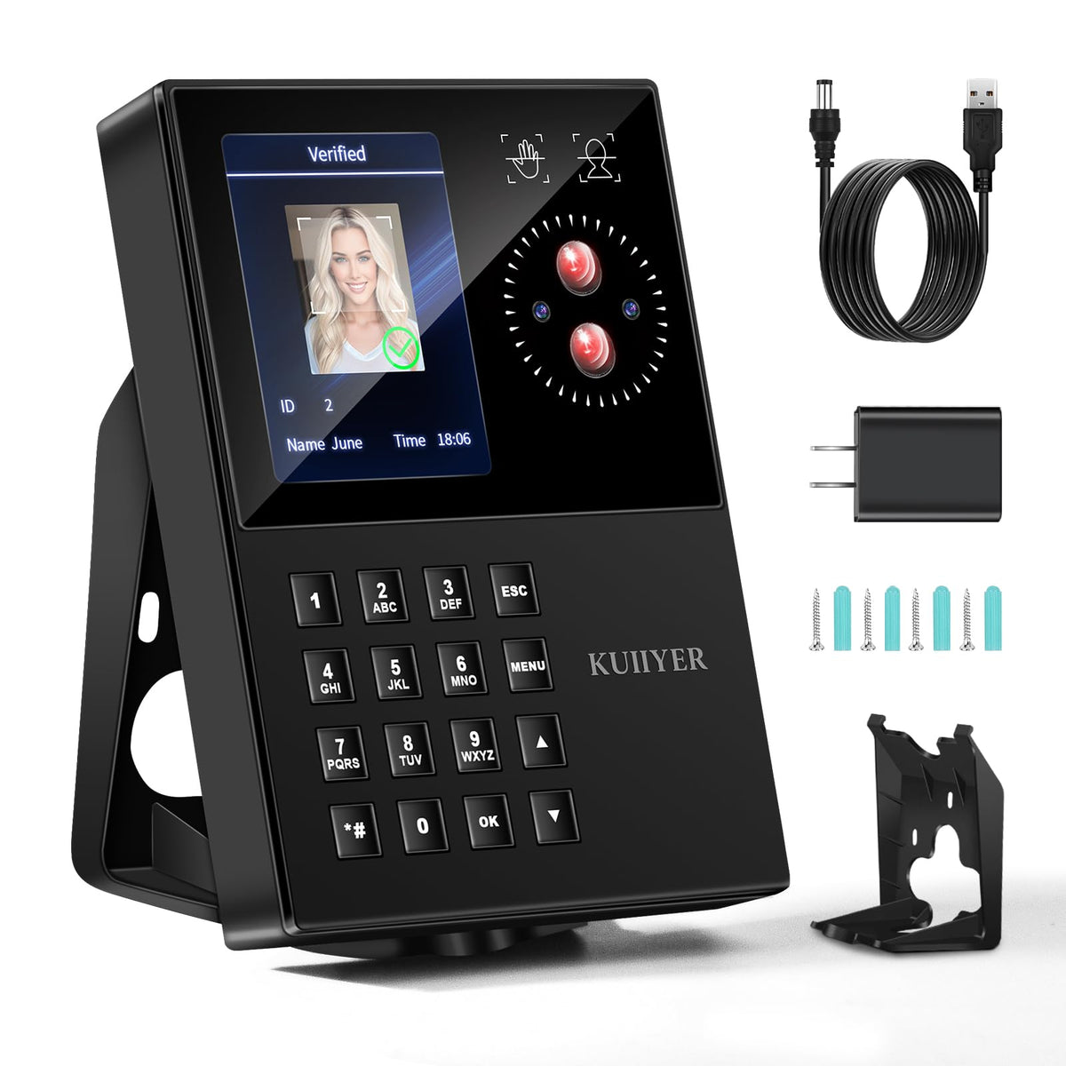 KUIIYER 3 in 1 Employees Time Clocks for Small Business (Face + Palm Print + Password) Employee Clock in & Out Machine Biometric Attendance Punch Clock Recorder Tracker (No Monthly Fee)