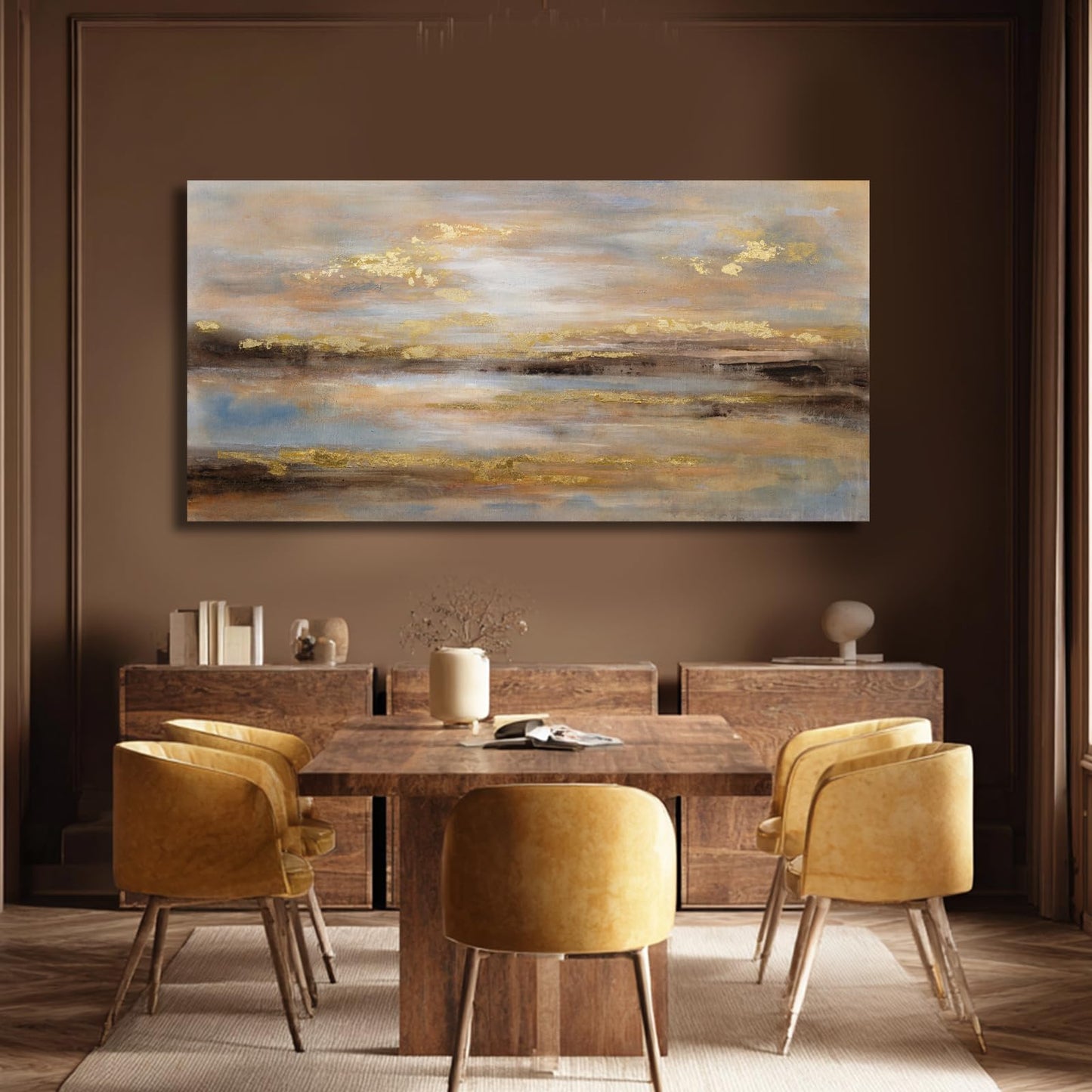 NBAODAN Abstract Wall Art for Living Room Gold and Orange Wall Decor for Living Room Large Neutral Art Pictures Modern Artwork 29x58 Inch Bedroom Dining Room Decorations
