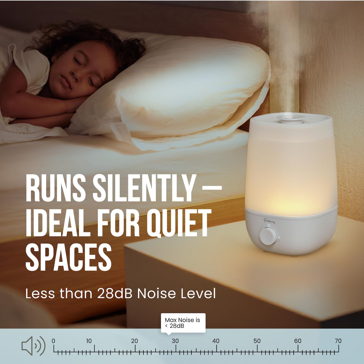 Fontaines Luxury Top-Fill Humidifiers for Bedroom, Cool Mist 360° Ultra-Fine Spray, Whisper-Quiet, Dishwasher-Safe Tank, Nightlight & Auto Shut-Off, Easy Clean Baby Nursery