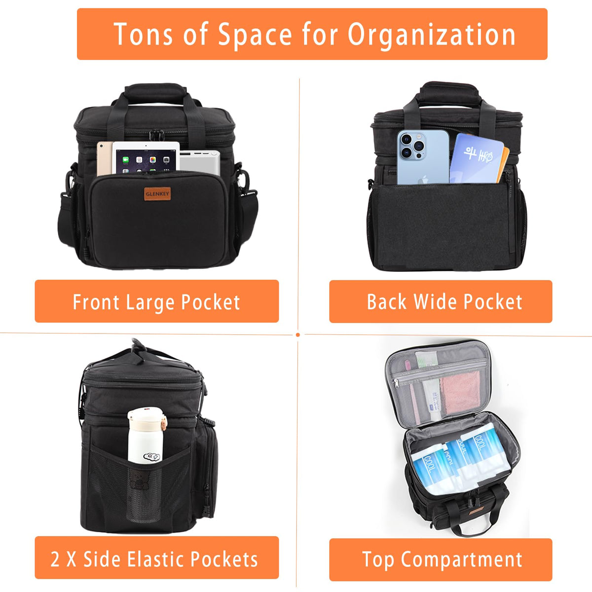 Expandable Lunch Box Cooler Bag - Insulated Soft Lunch Bag for Men Women - Large Lunchbox for Adults Work Camping Outdoor Travel Black 16L