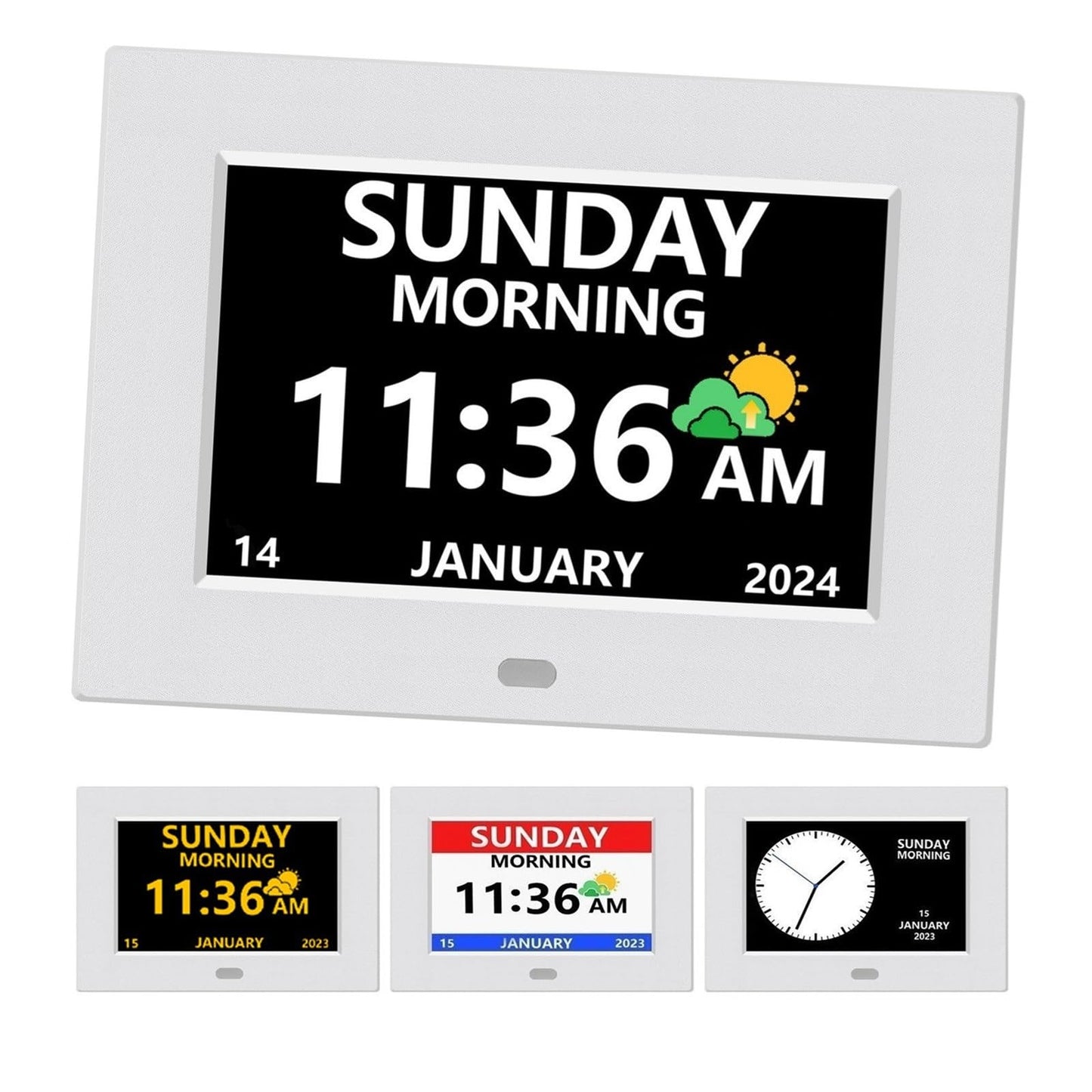 LXBYJKJ 7 Inch Digital Clock with Day and Date for Elderly Alzheimer's Clock Customizable Alarms 3 Display Modes Large Font Alarm Clock for Seniors Auto DST White