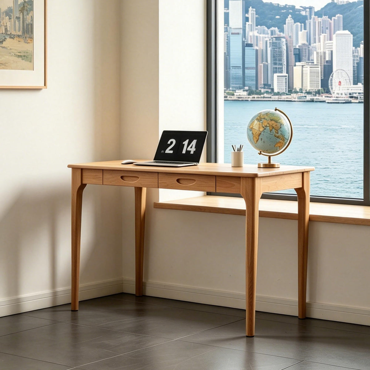 SHILAIYUNZ 47" Real Solid Wood Desk with Drawers, Space-Saving Home Office Writing Wooden Desk, Gaming & Computer Desk for Bedroom, Work Study Table for Small Space, Easy Assembly(Beech,47Inch)