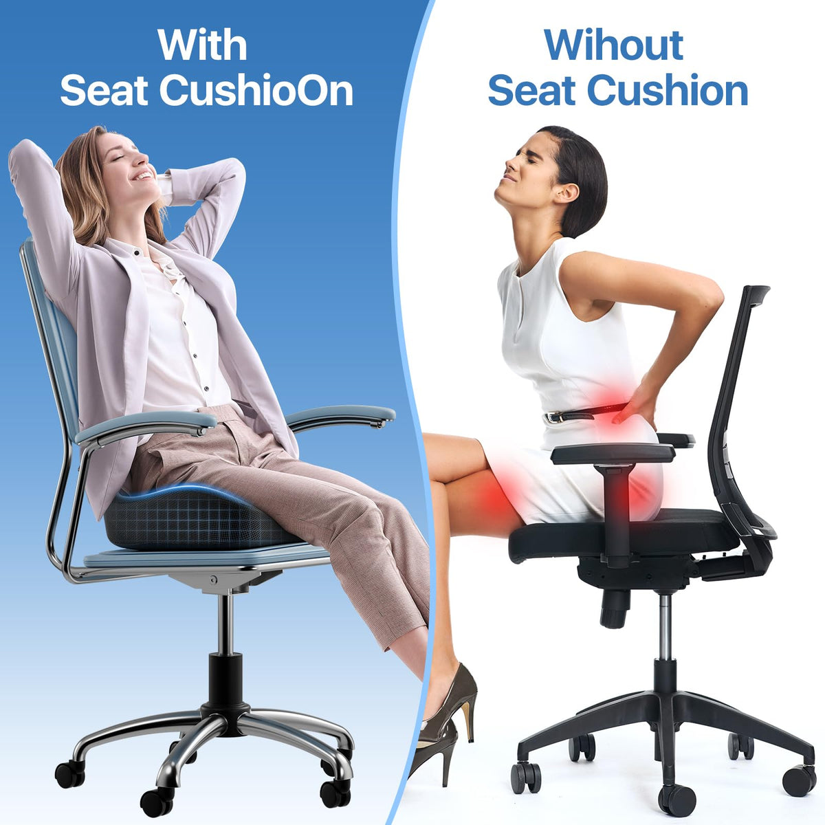 CJACSOC Seat Cushion, Extra Large Memory Foam Cushion for Office Chair Cushions, Ergonomic Cushions Pad Pillow for Pressure Relief Sciatica & Pain Relief for Long Sitting