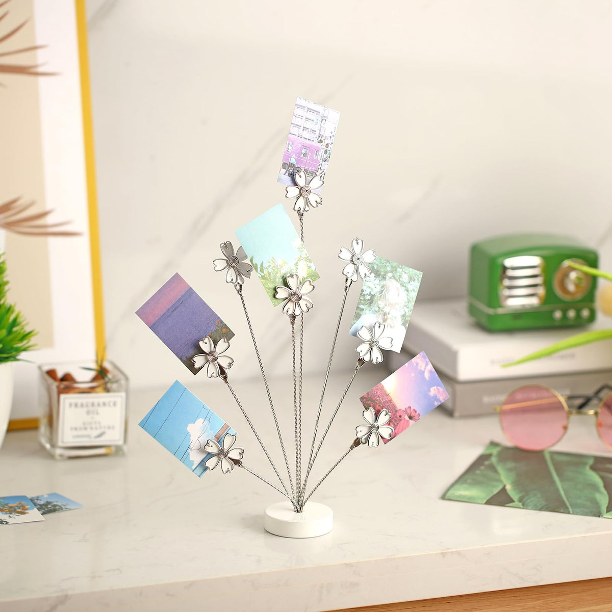 Tandefio Gift Card Tree Holder Clip, 8 Branch Multiple Money Family Photo Tree Christmas Card Holder with Clips Picture Frame Stand for Memo Note Wedding Photo Display Office Desk Decor(White)