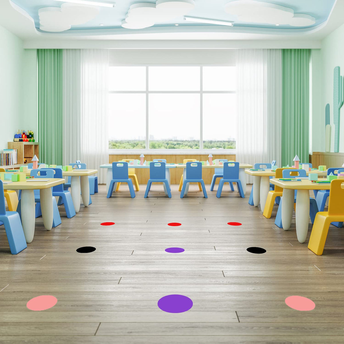 EVQ 200 PCS Dot Shaped Floor Marking Tape 3.5" Inch Vinyl Floor Dot Decal Removable Classroom Line Marker Social Distancing Dot Sticker Black