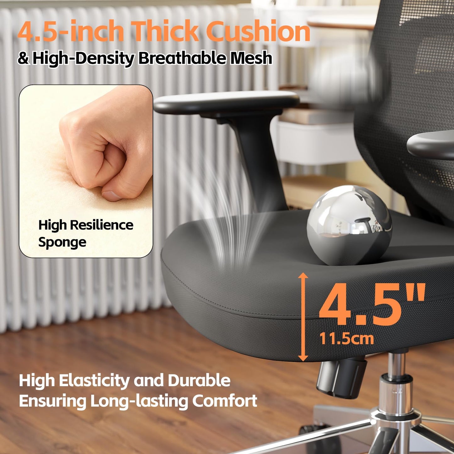 QuelSoft Ergonomic Office Chair, Home Office Desk Chairs, 3D Lumbar Support High Back Desk Chair, Comfortable Computer & Gaming Chair for Office & Home - Black