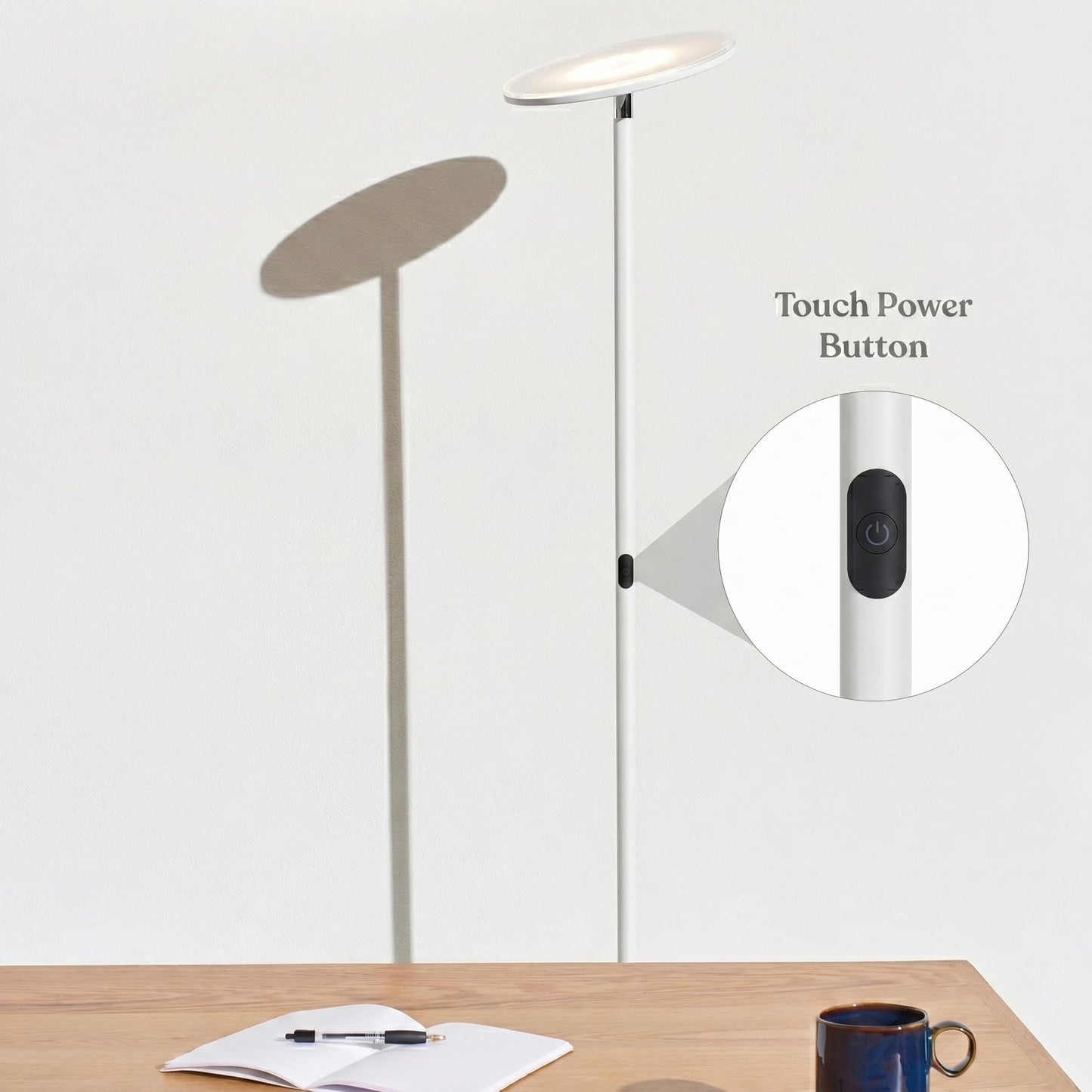 Brightech Sky LED Floor lamp, Torchiere Super Bright Floor Lamp for Living Room Decor & Office - Dimmable, Tall Standing Lamp with Warm Light for Bedroom & Reading - White