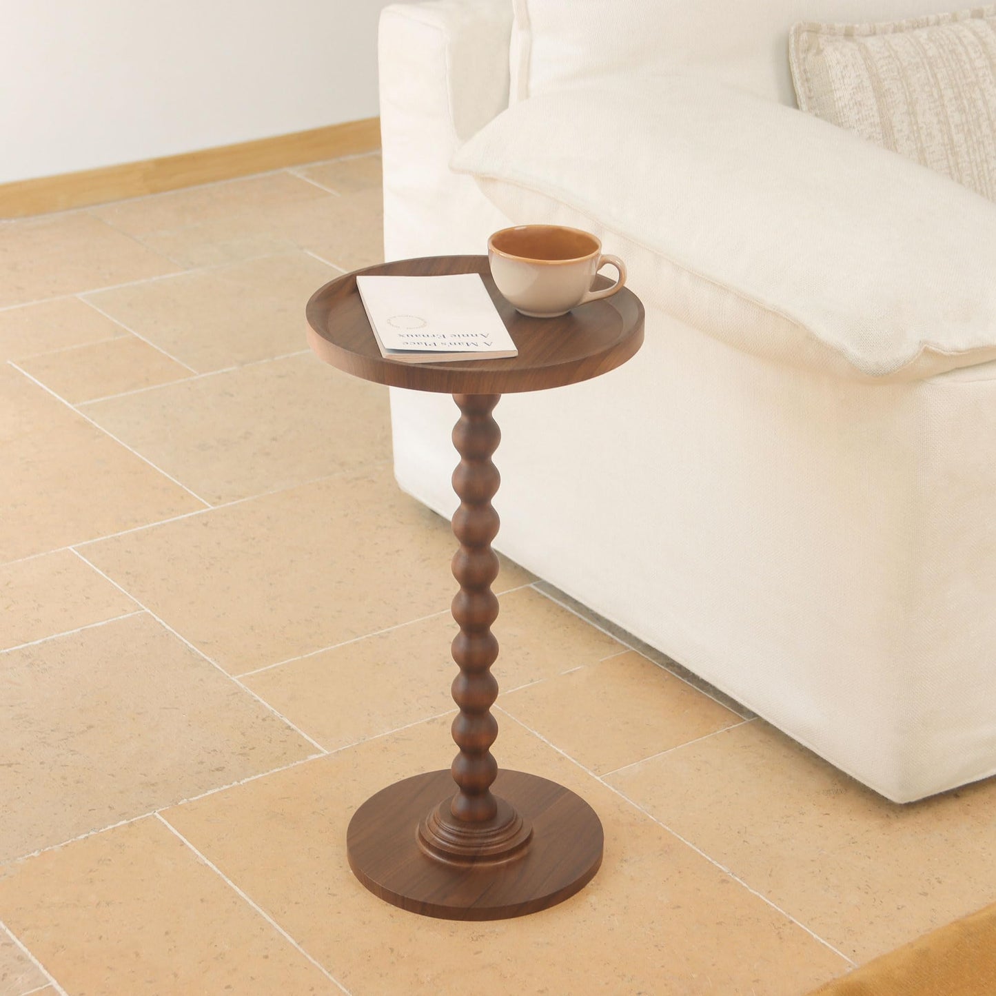 AWASEN Small Side Table, Round Drink Table for Small Spaces, Round Accent End Table Living Room, Nightstand for Bedroom, Corners, Office, Walnut Brown
