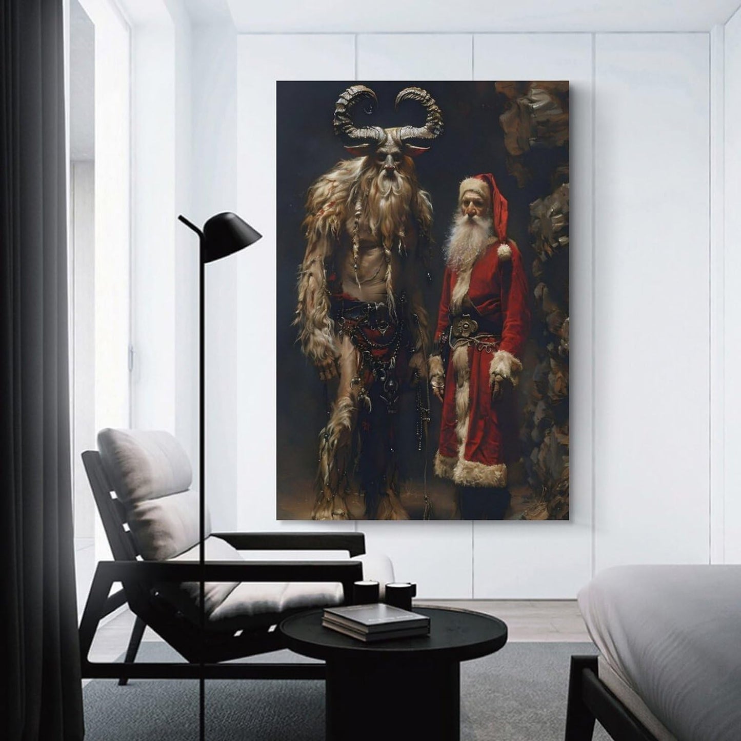 Saint Nicholas And Krampus Alpine Folklore Canvas Printing Wall Art Prints Festive Posters Scandinavian Rustic Style Christmas Yule Theme Wall Decor Living Room Bedroom Office Gift 12x18inch(30x45cm)