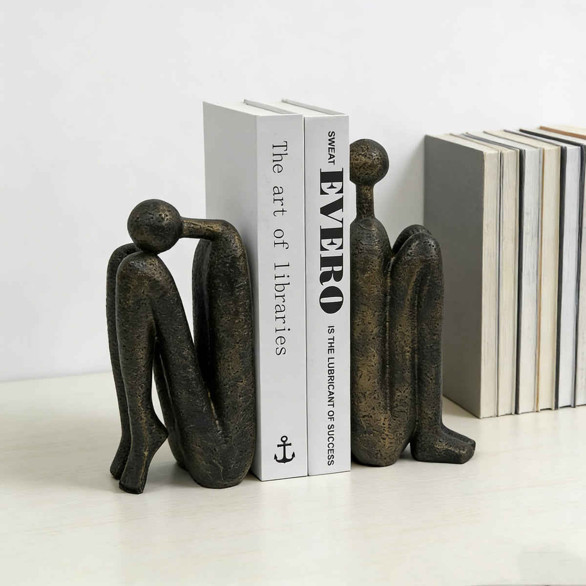 Thinker Decorative Bookends for Shelves, 1 Pair Heavy-Duty Book Ends Holder, Resin Book Stopper for Office Home Living Room Decor
