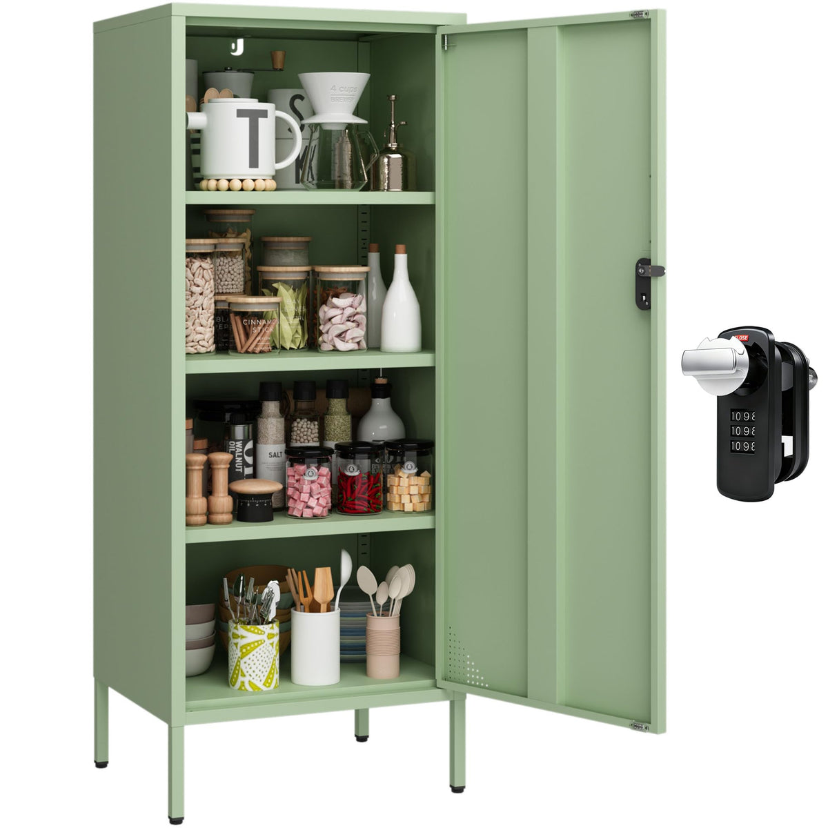 Steehoom Metal Locker Cabinet Lockable Bathroom Storage Cabinet Black 4 Tier Employee Lockers for Home, School, Office, Garage (Green, 19.69" D x 15.75" W x 49.21" H)
