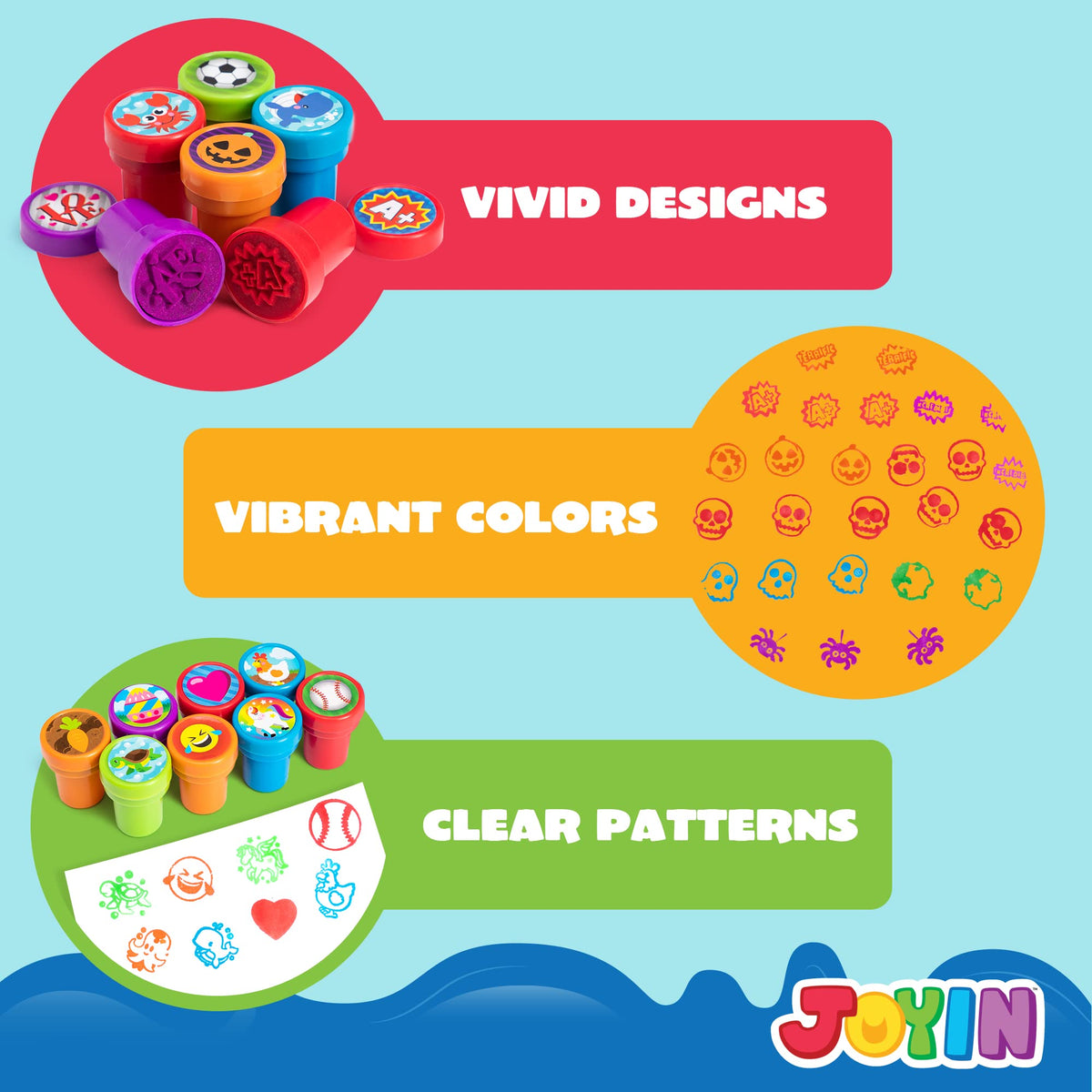 JOYIN 100 Pcs Assorted Stamps for Kids Self-Ink Stamps (50 Different Designs, Dinosaur, Zoo Safari Stampers) for Party Favor, Carnival Prizes, School Classroom Gift Stuffers, Treasure Box Toys